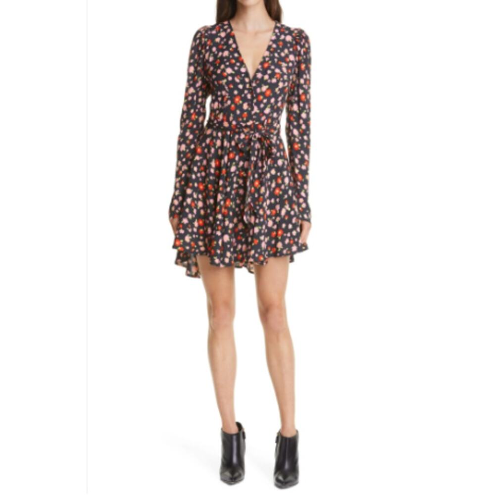 Rotate Birger Christensen Emma Dress Floral Long Sleeve Tie‎ Belt Black Mini 2